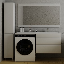 Style Line Тумба с раковиной Даллас 140 R Люкс Plus 2 ящика подвесная белая – фотография-9